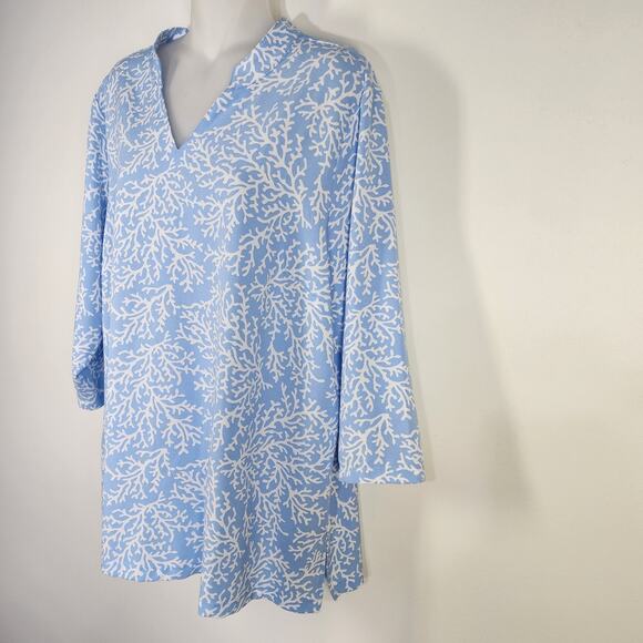 Denim & Co. Womens Printed V-Neck 3/4-Sleeves Tunic Top Chambray Blue Size Large - Picture 5 of 9